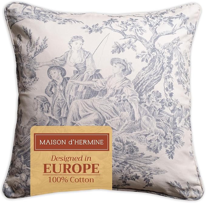 Maison d' Hermine Decorative Pillow Covers 20x20 Inch Square 100% Cotton Throw Pillow Covers with Invisible Zipper for Living Room Couch, Chair, Sofas, Bedroom, Home (The Miller - Paloma Grey)