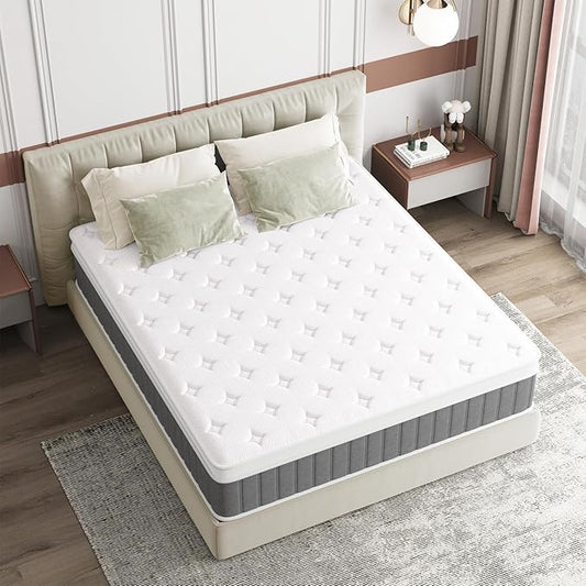 Queen Mattress, 12 Inch Hybrid Mattresses with Pocket Springs, Medium Firm Queen Size Mattress in a Box, Upgraded Support