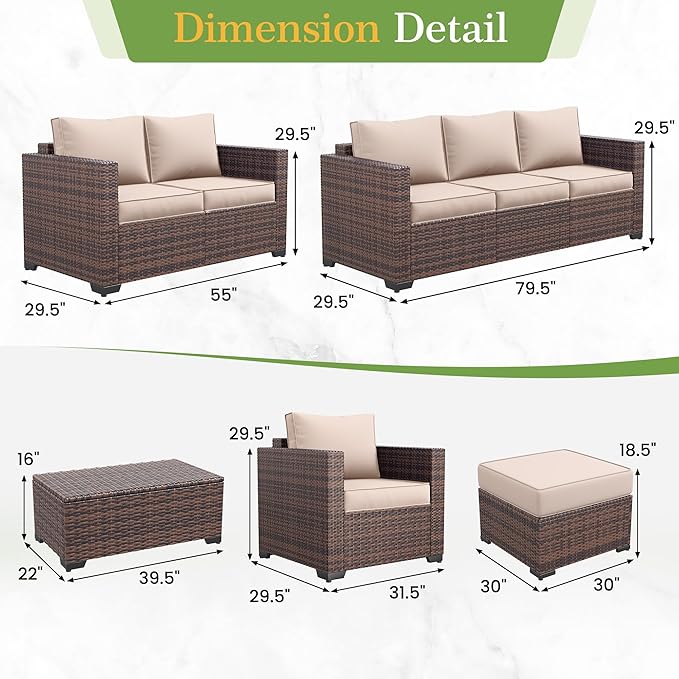 Amopatio Patio Couch, 2-Seat Outdoor Furniture, Wicker Porch Furniture Outdoor Couch Sofa with Water-Resistant Cover & Non-Slip Cushions, Premium Patio Set, Khaki