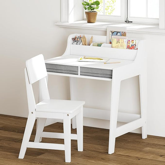 UTEX Kids Desk and Chair Set, Study Desk for Kids with Storage Bins, Wooden Children Study Table, Student Writing Desk for Bedroom & Study Room