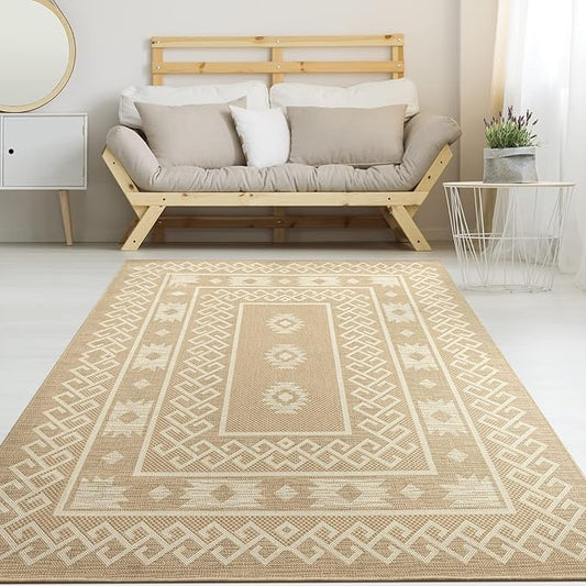 Antep Rugs Patio 6x9 Outdoor/Indoor Southwest Aztec Native Area Rug (Beige, 6'7" x 9')