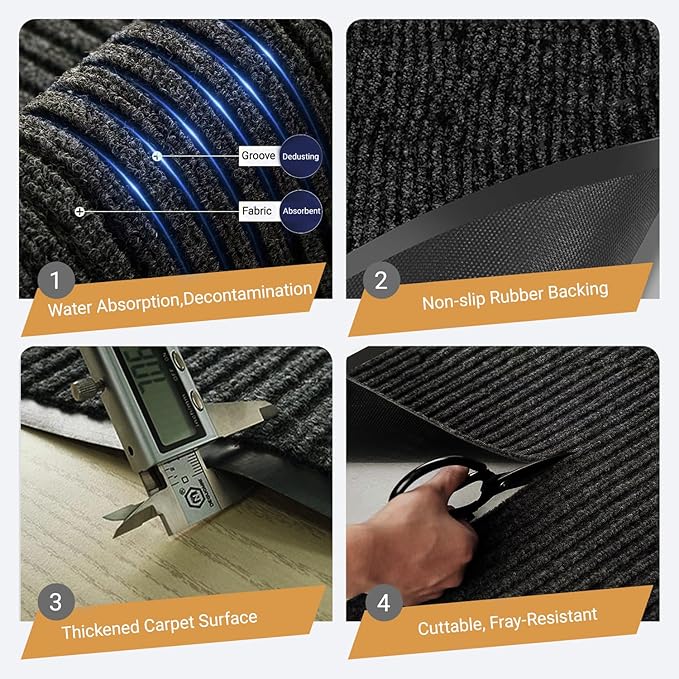 Outdoor Entry Rubber Rug, 5'x3' Commercial Heavy Duty Rubber Large Exterior Door Mat, Industrial Non-Slip Waterproof Welcome Floor Mats for Garage, Kitchen, Patio, Black 60" x 36"
