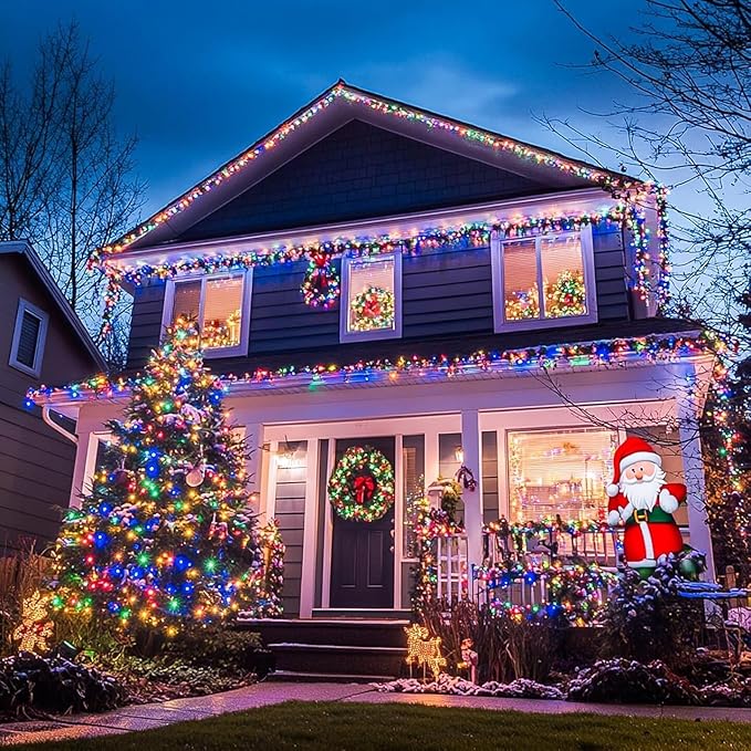 QITONG 500 LED 165ft Christmas String Lights Outdoor Waterproof, Multicolor Lights wiht 8 Modes, Green Wire Twinkle String Lights Plug in