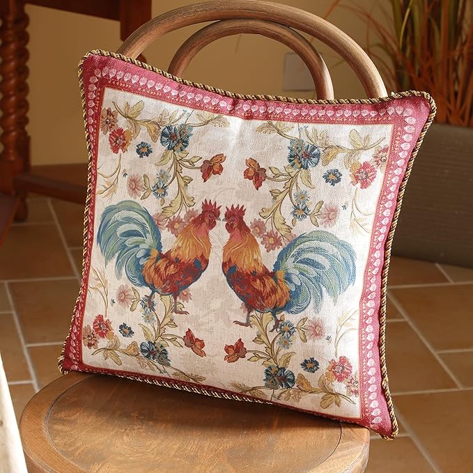 patdrea Designer Pack of 2 Square Throw Pillow Covers,Farmhouse Red Linen with Animals and Floral Pattern Pillows Cover,Decorative Pillowcases Cushion for Bed Living Room Outdoor Car,18"x18"