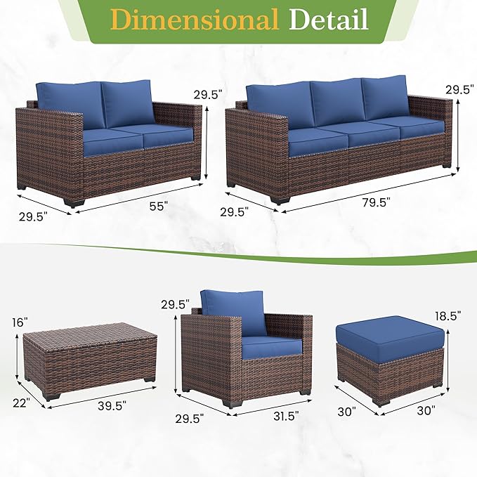 Amopatio Patio Loveseat, Outdoor Furniture 2-Seat Wicker Porch Furniture Outdoor Couch Sofa with Water-Resistant Cover & Non-Slip Cushions, Premium Patio Set, Blue
