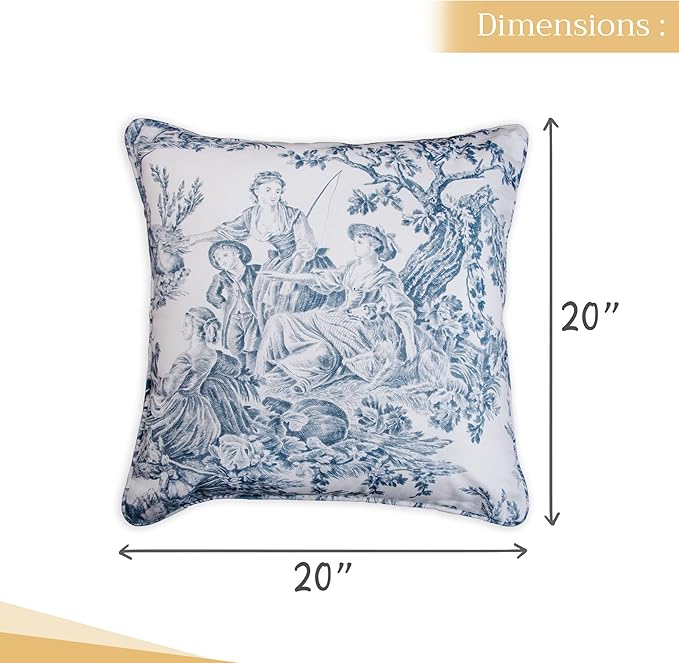 Maison d' Hermine Decorative Pillow Covers 20x20 Inch Square 100% Cotton Throw Pillow Covers with Invisible Zipper for Living Room Couch, Chair, Sofas, Bedroom, Home (The Miller - Blue (White))
