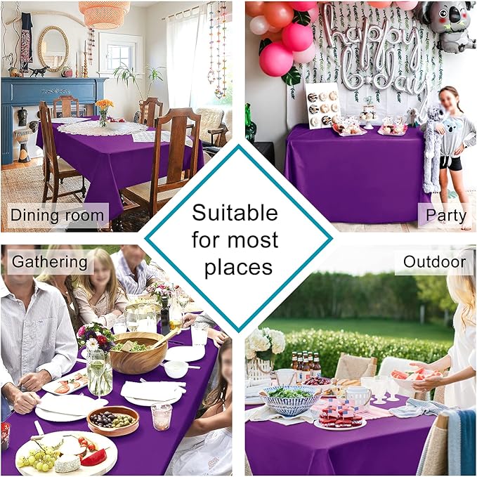 Hiasan Waterproof Tablecloth Rectangle - Washable Fabric Table Cloth for Dining Room Kitchen Birthday Party and Outdoor Use, Royal Purple, 60 x 140 Inch