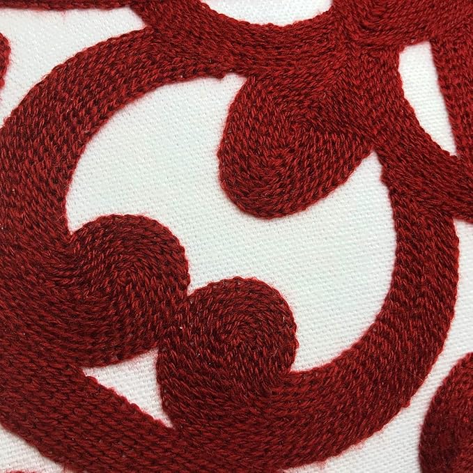 Alysheer Embroidered Decorative Throw Pillow Cover 18x18 inch, Classic Boho Mandala Knit Pattern, Cozy Soft 100% Cotton Canvas Fall Cushion Case for Sofa Couch Living Room (Burgundy Red)
