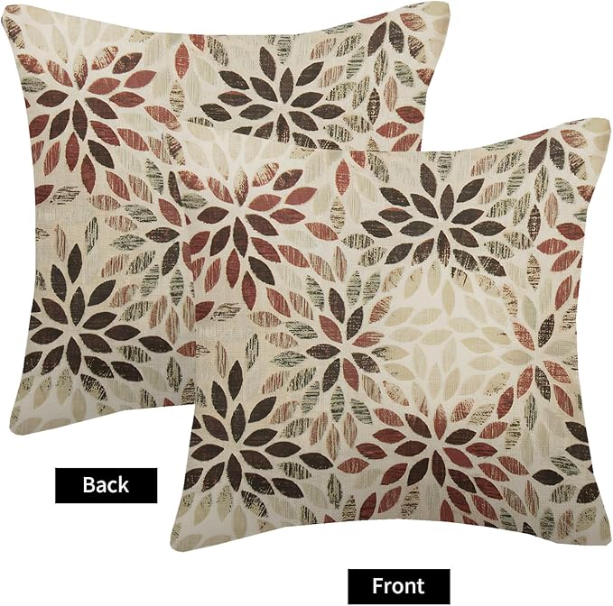 Burgundy Red Brown Pillow Covers 16x16 Inch Set of 2 Summer Rust Geometric Flower Outdoor Decorative Throw Pillows Farmhouse Dahlia Pillow Case Linen Square Cushion Cover for Home Sofa Bedroom