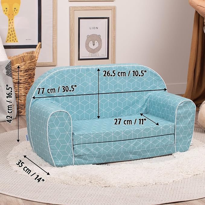 Delsit Kids Couch for Toddlers - 2 in 1 Convertible Foam Sofa to Lounger, Comfy Flip Out Lounge Chair for Children, Made in Europe