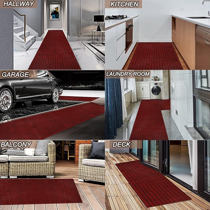 3' x 77' Runner Rugs with Rubber Backing, Indoor Outdoor Utility Carpet Runner Rugs, Stripe Red, Can Be Used as Aisle for The RV and Boat, Laundry Room and Balcony
