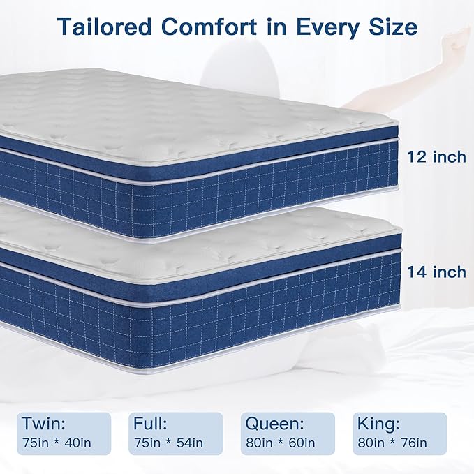 Full Size Mattress 12 Inch, Full Mattress in a Box, Hybrid Memory Foam Medium Firm Feel Individual Pocket Springs Matress, Breathable Fabric, Strong Edge Support, Fiberglass Free
