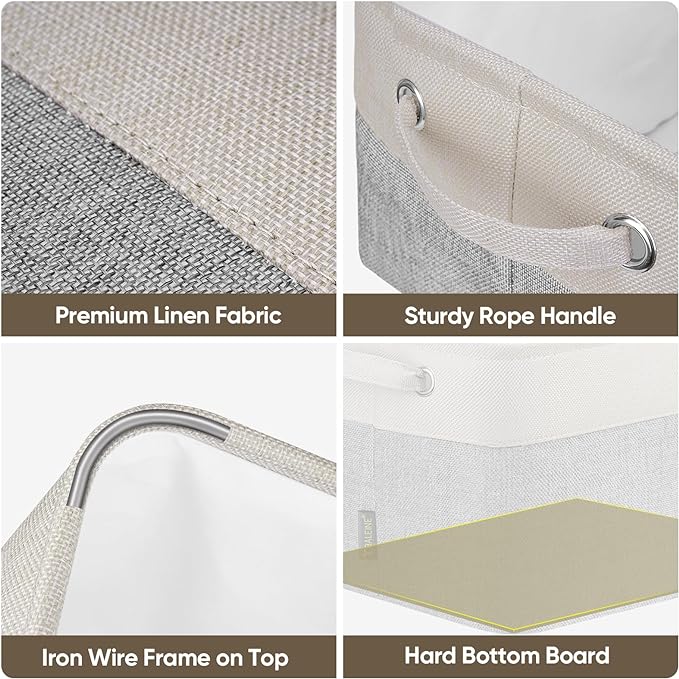 BALEINE 1 Pack Fabric Storage Bins for Shelves, Linen Storage Baskets for Organizing, Decorative Closet Bins for Clothes, Home (Grey, 15''x11''x9.5'')