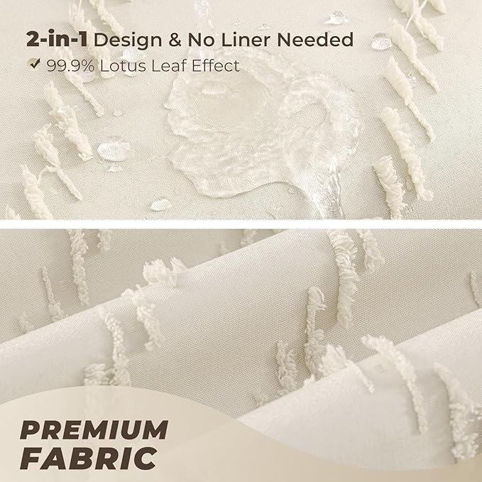 Cream Shower Curtain Boho Farmhouse Shower Curtain 72 x 72 Tufted Chevron Textured Minimalist Shower Curtains for Bathroom