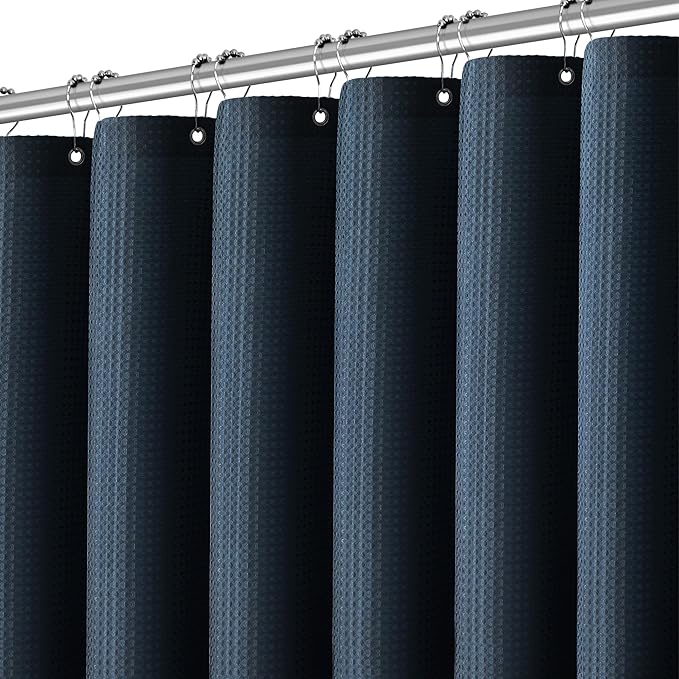 Extra Long Royal Blue Waffle Water Repellent Shower Curtain 96 Inches, 256GSM Heavy Duty Shower Curtain for Bathroom, Hotel Quality Bath Curtain Set with 12 Hooks, 72Wx96H