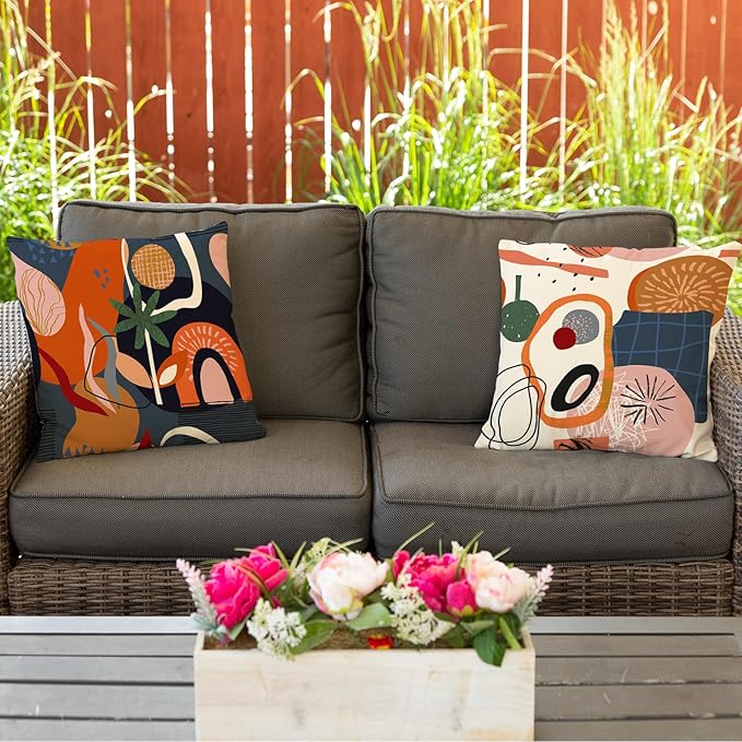 Jartinle Colorful Abstract Art Mid Century Modern Throw Pillow Covers 16x16 Fall Boho Floral Geometric Minimalist Pillow Covers for Couch Outdoor Décor Set of 4