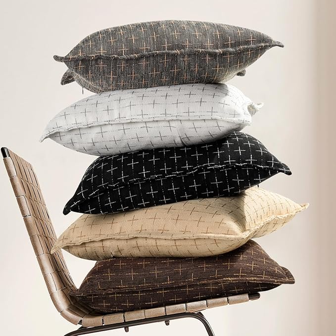 ZWJD Fall Pillow Covers 20x20 Set of 2 Soft Fall Decor Polyester Textured Pillow Covers with Stylish Flange Edge Cozy Farmhouse Throw Pillows for Couch Bed Sofa Living Room