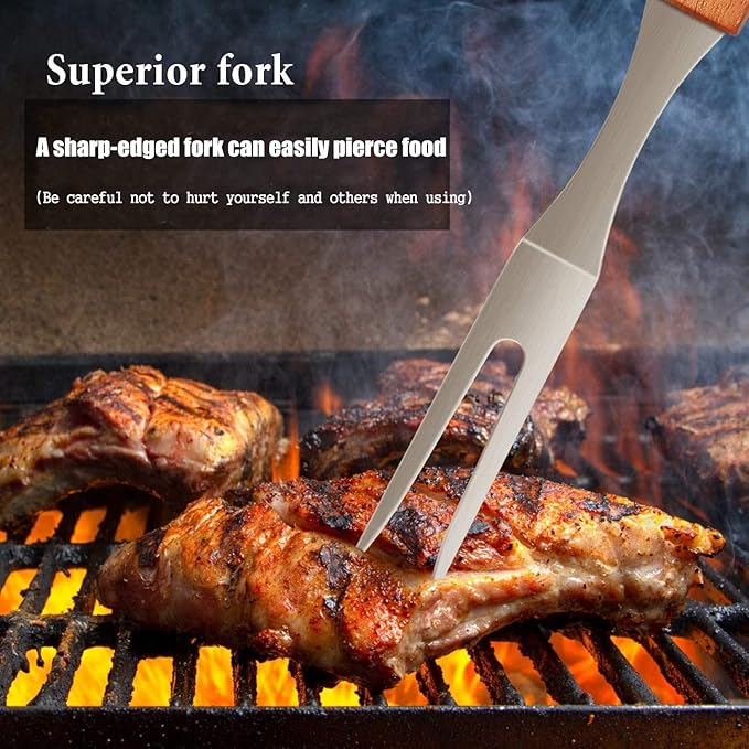 Grill Tools Set Stainless Steel, Grill Utensils Set with Wood Handles, Barbecue Tools Set for Outdoor, Ideal Grill Kit for Cooking. (5A)