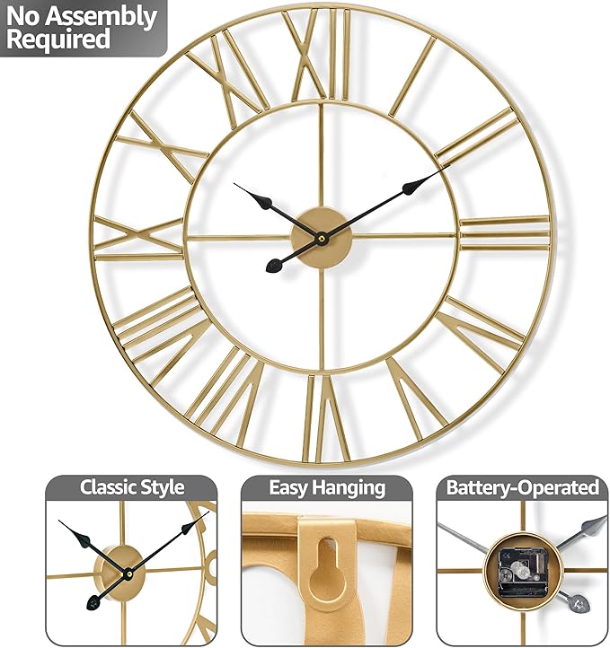 Sorbus Large Wall Clock for Living Room Decor – Easy to Hang 16-Inch Big Wall Clock – Metal Wall Art for Kitchen, Bedroom, Home, Office – Analog Decorative Wall Clock (Silver)