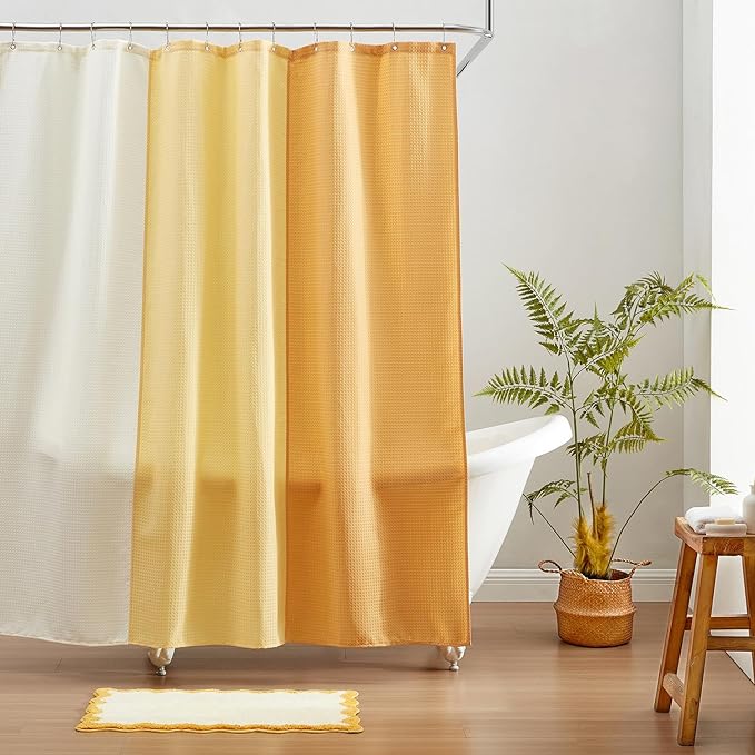 MONDAY MOOSE Bath Mat with Scalloped Wavy Ripple Design, Microfiber Absorbent Non Slip Tufted Rug for Floor, Shower or Kitchen (16x24 inch, Yellow)