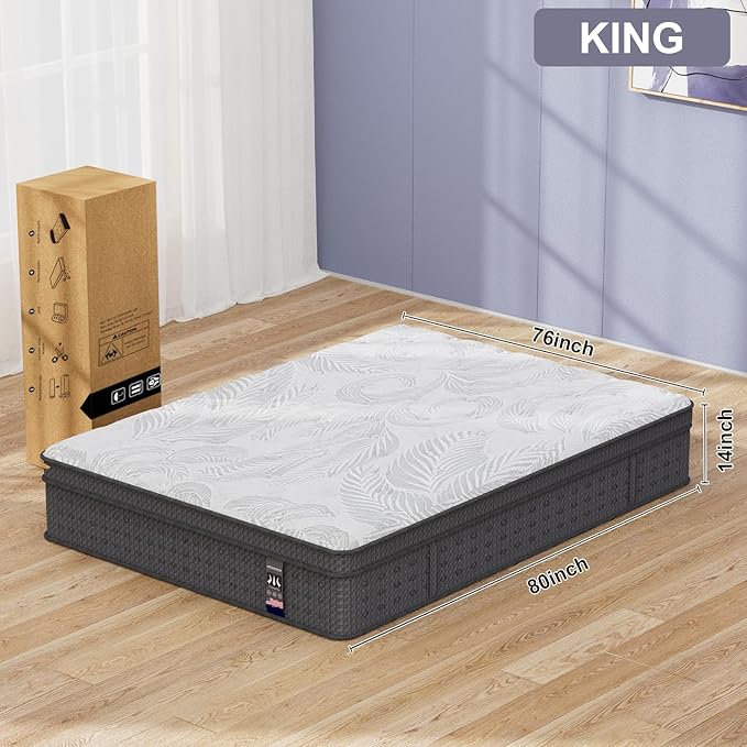 King Mattress 14 Inch, Memory Foam Mattress with Pocket Spring, Soft & Comfortable Medium Firm, Motion Isolation, Pressure Relief, CertiPUR-US Certified (80"*76"*14")