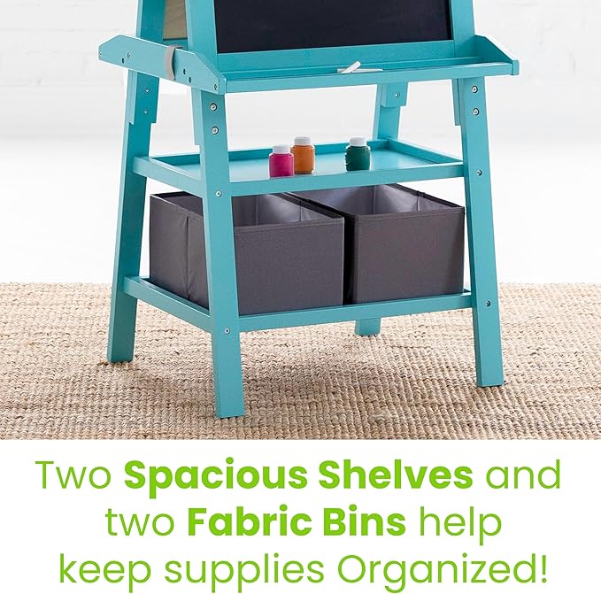 Little Partners Learn 'N Play 2-Sided Art Easel for Painting, Magnetic Dry Erase & Chalkboard, Kids Art Supplies, Toddler Arts & Crafts (Turquoise)