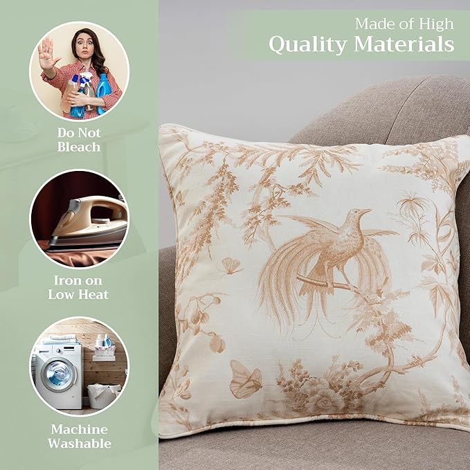 Maison d' Hermine Decorative Pillow Covers 18 x 18 Inch Square 100% Cotton Throw pillow Covers with invisible Zipper Cushion Case for Living Room Couch, Chair, Sofas, Bedroom, Home (Paradise - Almond)