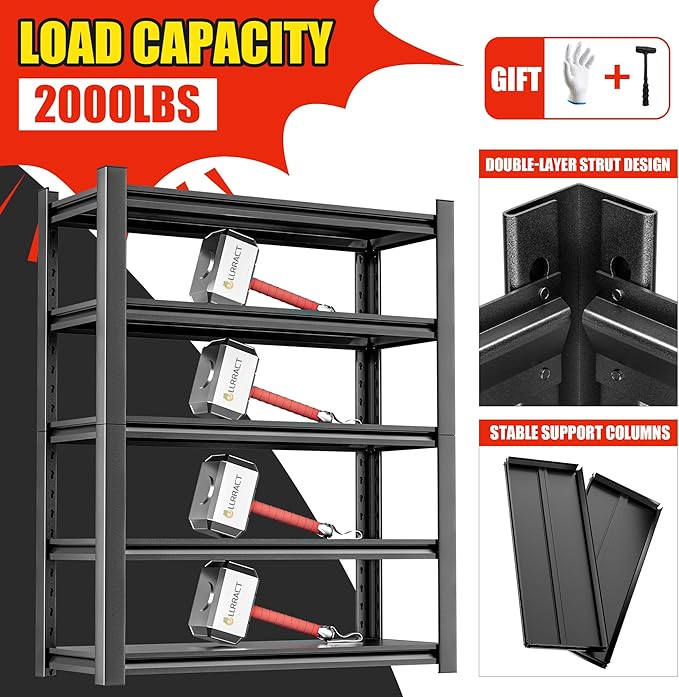 Garage Shelving Unit - 5-Tier Adjustable Metal Storage Shelf - Heavy Duty Industrial Rack for Garage, Basement, and Utility Room - Easy Assembly 18" D x40 W x78 H