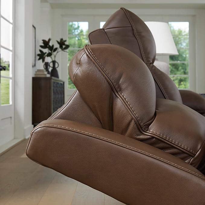 Signature Design by Ashley VonRyan Modern Leather Match Power Reclining Sofa with USB Ports, Dark Brown