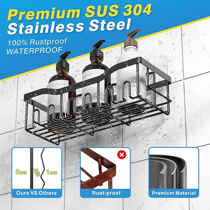 Adhesive Shower Caddy, 5 Pack Rustproof Stainless Steel Bath Organizers With Large Capacity, No Drilling Shelves for Bathroom Storage & Home Decor-XL Size