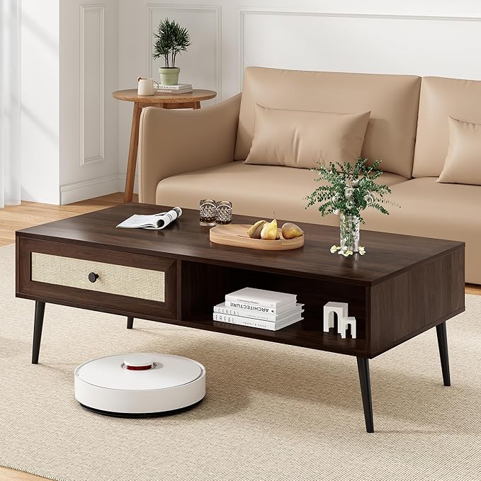 Farini Mid-Century Modern Coffee Table,Wooden Coffee Table for Living Room, Office, Walnut