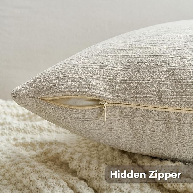 FUTEI Beige Decorative Throw Pillow Covers 12x20 Inch Set of 2,Soft Cozy Wheat Ear Striped Patterns Lumbar Pillow Cases,Modern Home Decor for Couch Bed Living Room