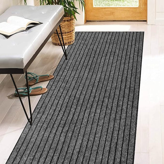 4' x 22' Runner Rugs with Rubber Backing, Indoor Outdoor Utility Carpet Runner Rugs, Stripe Gray, Can Be Used as Aisle for The RV and Boat, Laundry Room and Balcony