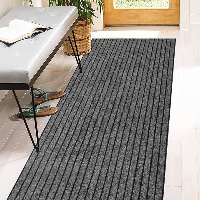 2' x 31' Runner Rugs with Rubber Backing, Indoor Outdoor Utility Carpet Runner Rugs, Stripe Gray, Can Be Used as Aisle for The RV and Boat, Laundry Room and Balcony