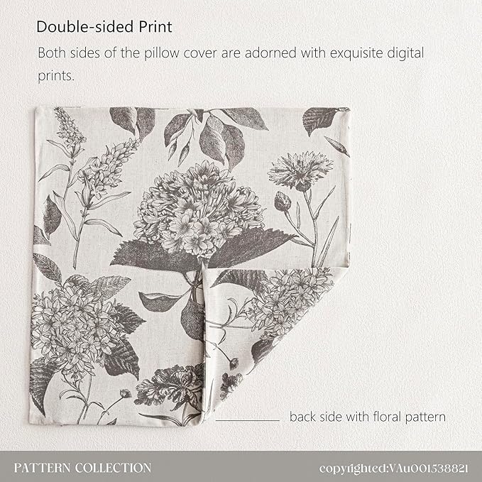 Foindtower Set of 2 Linen Floral Throw Pillow Covers Vintage Accent Print Decorative Cushion Covers Farmhouse Boho Home Decor for Sofa Chair Couch Bedroom Living Room Outdoor,22×22 Inch,Light Gray