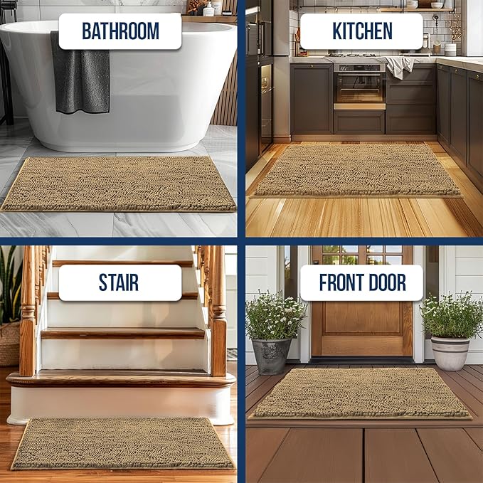 Muddy Mat Chenille Bathroom Rugs Quick Dry Microfiber Mats Non Slip Washable, Extra Thick, Soft and Highly Absorbent Bath Mats for Bathroom, Kitchen, and Shower Floor - Beige Medium 30"X19"