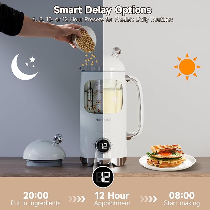 6-in-1 Upgraded 34oz Nut Milk Maker Machine with 8 Stainless Steel Blades, Automatic Plant-Based Milk Maker for Homemade Soy, Almond, Oat, Shakes & More, Keep Warm, Delay Start & Self-Cleaning