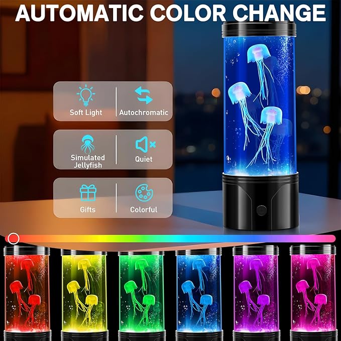SENCU Jellyfish Lamp, LED Jelly Fish Light Lamp with 7 Color Changing USB Powered Relax Mood Aquarium Night Light Gift for Kids Men Women Home Office Table Room Decor