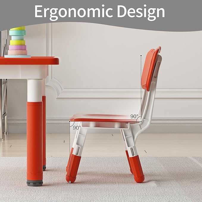Toddler Table and 2 Chairs, Kids Table and Chair Set Height Adjustable, 31.5''L x 23.6''W Multifunctional Graffiti Desktop for Reading, Drawing, Eating, for Girls & Boys Age 2-10, Red