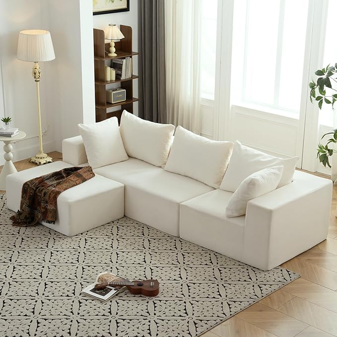 Vamcheer Modular Sectional Sofa - Modern L Shaped Boneless Couch with Deep Seat, Upholstered Sectional Couches for Living Room, Bedroom, Office, No Assembly Required, Cream