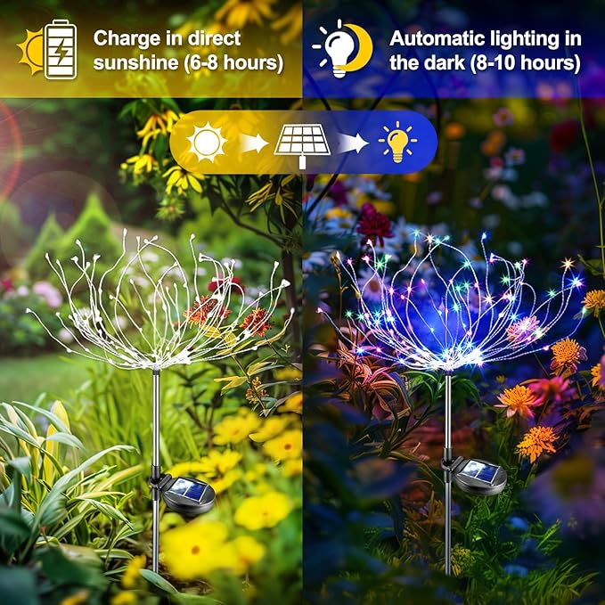 Anordsem Solar Lights Outdoor Waterproof: Garden Light Powered for Yard Outside Decorations -Fireworks Lamp Led for Patio Flower Bed Decor 4 Pack-Sparklers Fairy Colorful Gifts for Women Wife Party