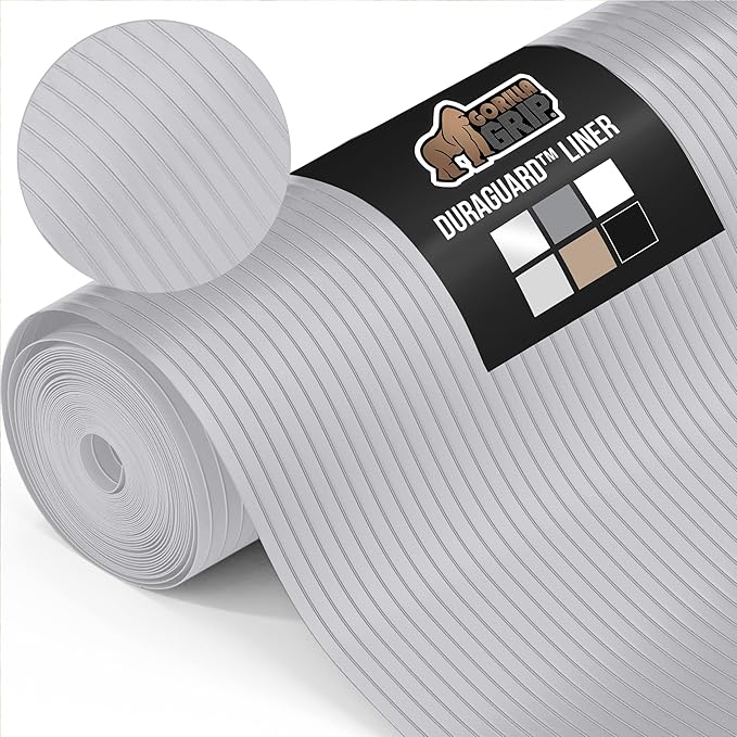 GORILLA GRIP DuraGuard Shelf Liner, 20x30 Non-Adhesive Cabinet Liners for Kitchen Drawers, Shelves, Refrigerator, Pantry Storage, Bathroom Closet, Durable Waterproof BPA Free Ribbed Plastic, Lt Gray