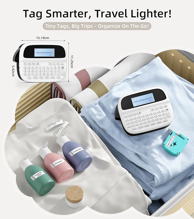 Label Maker Machine with Tapes, Label Maker Waterproof-Labels, Rechargeable Bluetooth Labeler, Portable Labeling Machine with Backlit LCD, M950 Handheld Label Printer for Office Home Use