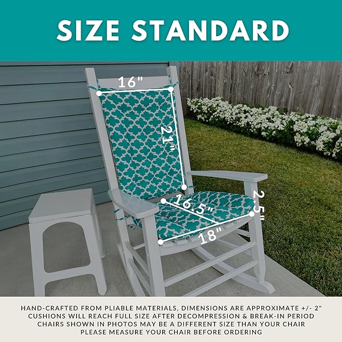Fulton Navy Porch Rocker Cushions - Small - Indoor-Outdoor, Fade Resistant, Weather Resistant - Latex Foam Fill Rocking Chair Seat Cushion & Backrest Pad Set - Made in USA (Blue Quatrefoil)
