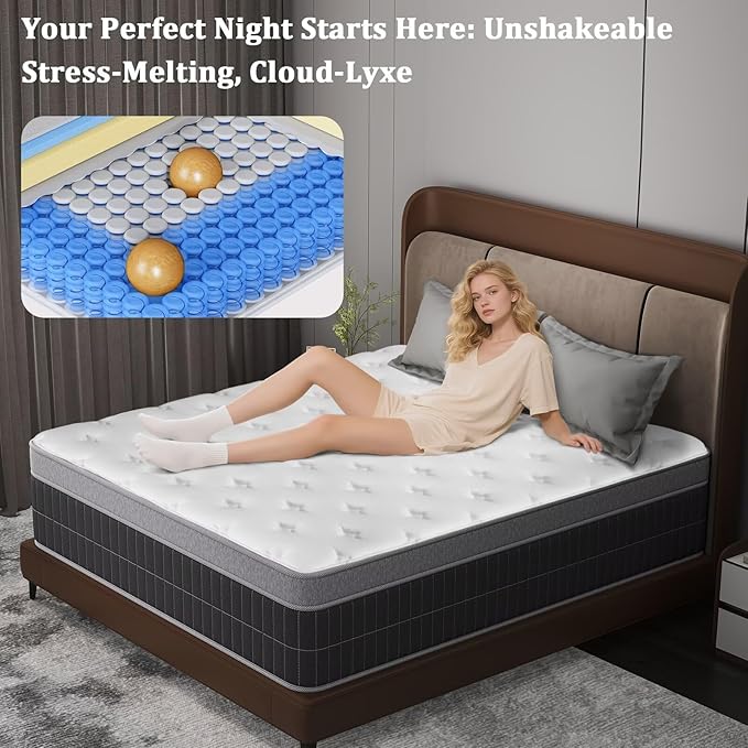Full Size Mattress in a Box 14 Inch Memory Foam Hybrid Mattress with Pocketed Springs Medium Firm Support Motion Isolation Edge Support 180 Night Trial