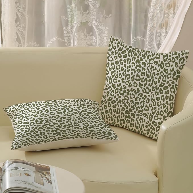 Leopard Print Pillow Covers 18x18 Pack of 2 Sage Green Animal Pattern Cheetah Decorative Throw Pillow Covers Outdoor Decor Boho Abstract Modern Pillowcase Farmhouse Cushion Case for Couch Sofa
