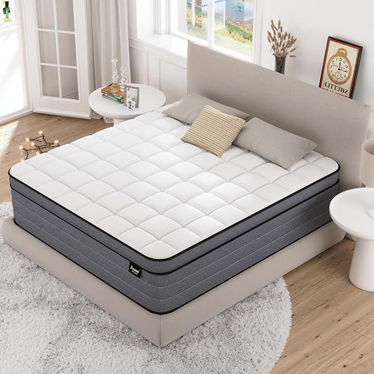 Queen Mattress 14 Inch,Queen Size Mattresses in a Box,Superior Hybrid Bed Mattresses with Gel Memory Foam or Back & Lumbar Support,Pressure Relief,Zoned Support Spring, Cooling&Firm Feel