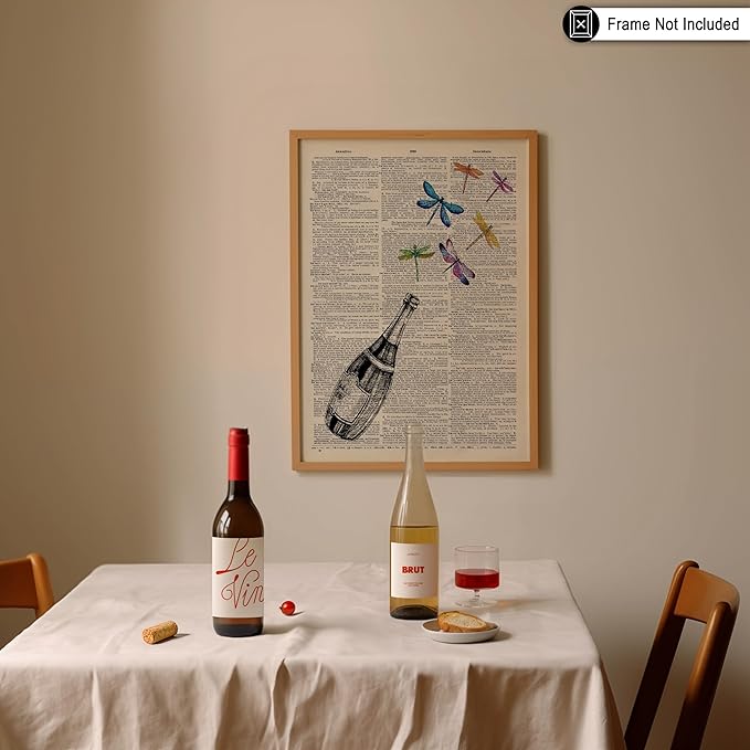 Poster Master Dictionary Art Poster - Champagne Bottle Print - Dragonfly Art - Alcohol Art - Gift for Men, Women & Bartender - Great Decor for Bar, Kitchen or Restaurant - 8x10 UNFRAMED Wall Art