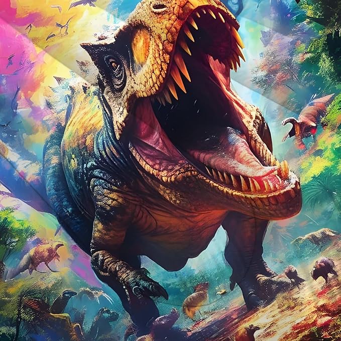 Kids Colorful Dinosaur Comforter Set Queen Size for Boys Tie Dye Dino Quilt Set Soft Microfiber Dino Bed Set for All Season Use Dinosaur Bedding Set with 1 Comforter + 2 Pillowcases