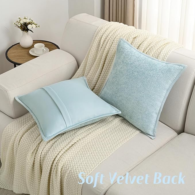 FUTEI Light Blue Chenille Throw Pillow Covers 22x22 Inch Set of 2,Soft Cozy Bound Edge Design Cushion Case,Home Decor for Couch Bed Living Room